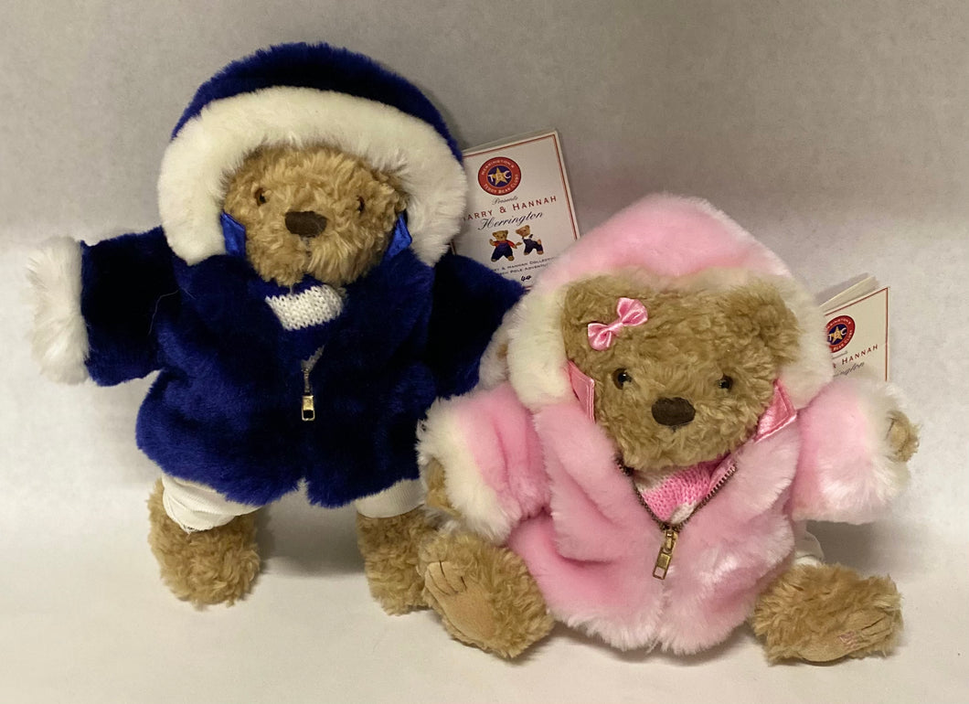 2001 10” Harry & Hannah Christmas Adventure North Pole Set of 2 Teddy Bears